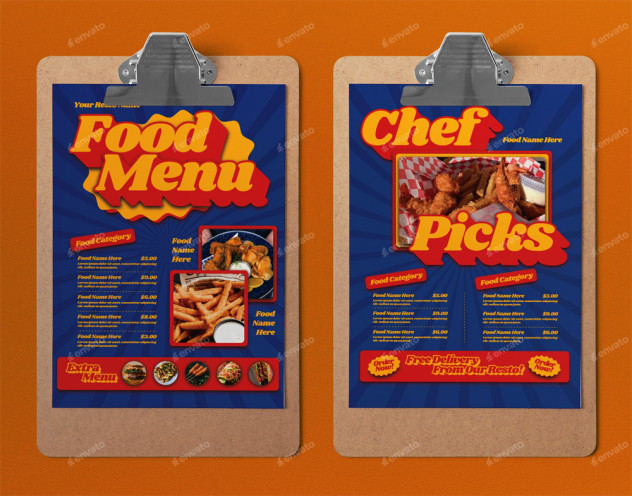 Blue 70s Style Food Menu Template - product preview 0