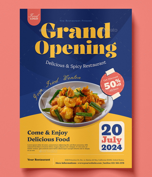 Grand Opening Restaurant Flyer Template Vector EPS