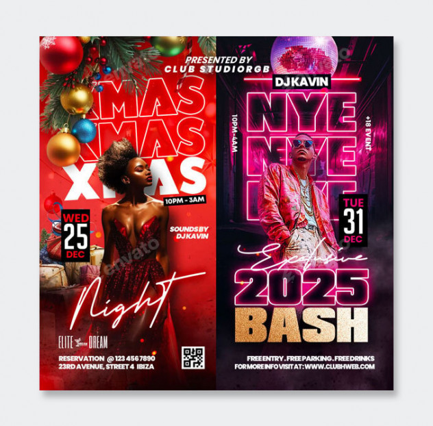 Christmas And New Year Flyer Template PSD