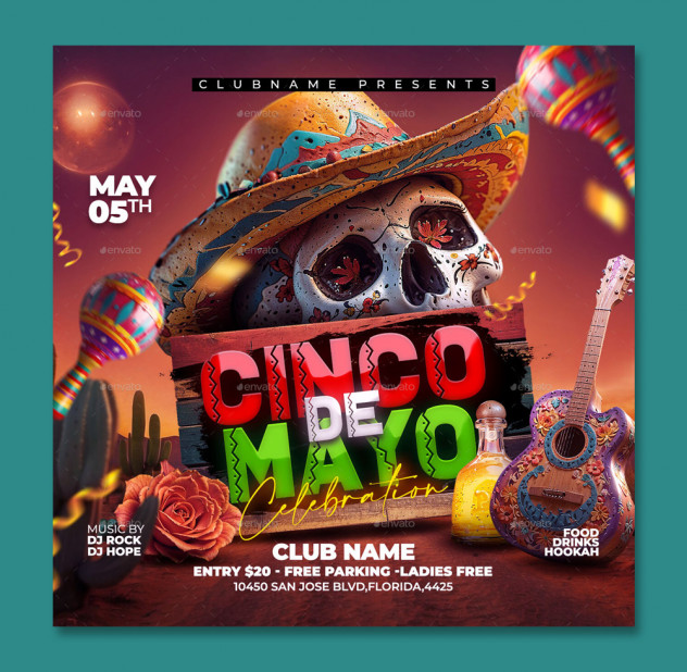 Preview of Cinco de Mayo Flyer and Instagram Post Template PSD