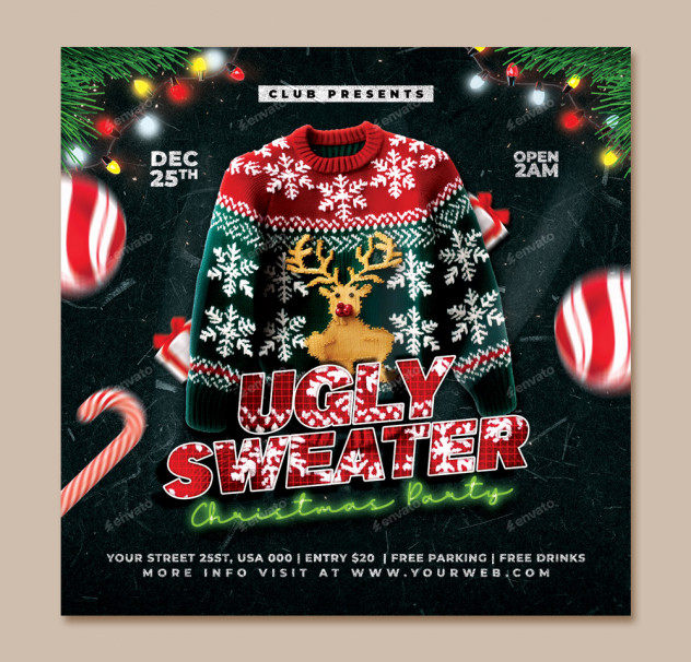 Ugly Sweater Flyer Template PSD