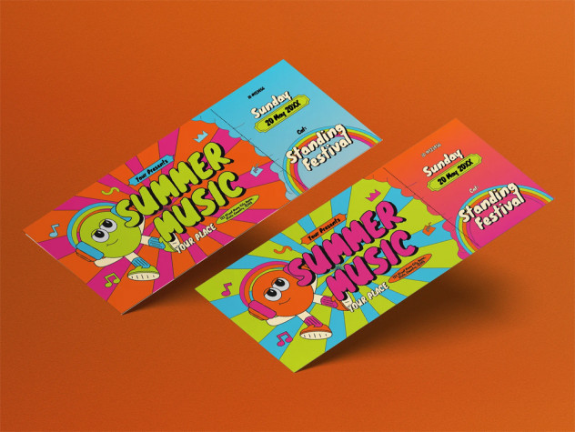 Bold Bright Summer Music Ticket Design - AI, PSD