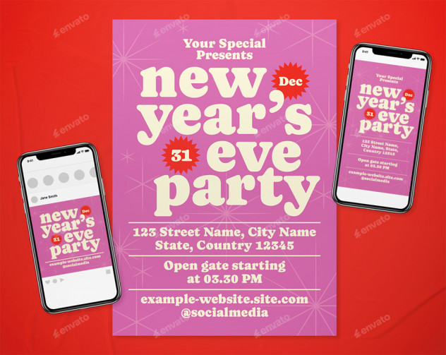 New Year's Eve Party Event Flyer Template PSD, AI