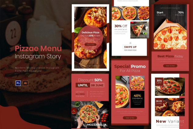 Preview of Pizza Menu Instagram Story Templates - AI, PSD