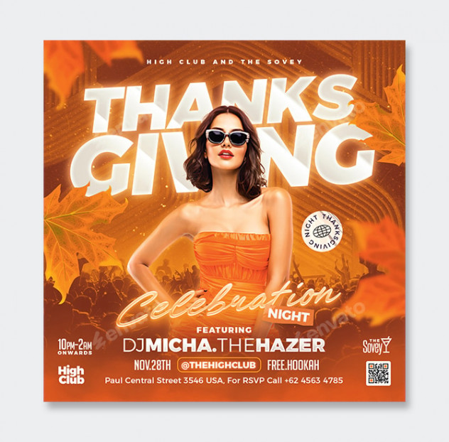 Thanksgiving Party Flyer Template PSD