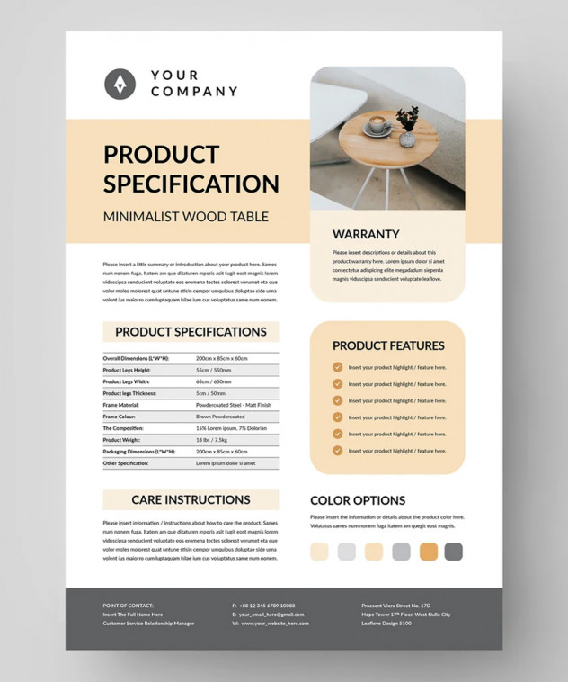 Product Specification Sheet Template