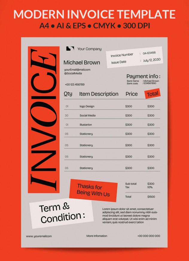 Modern Invoice Template - AI, Vector EPS