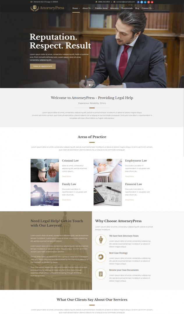 Preview of Attorney Press - Lawyer WordPress Theme