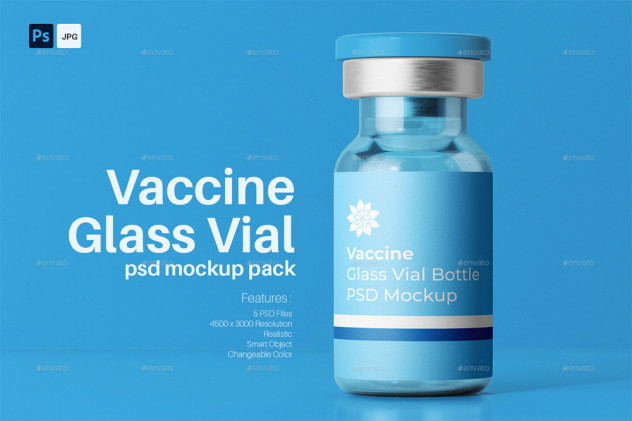 Vaccine Glass Vial Medical Bottle PSD Mockup Pack