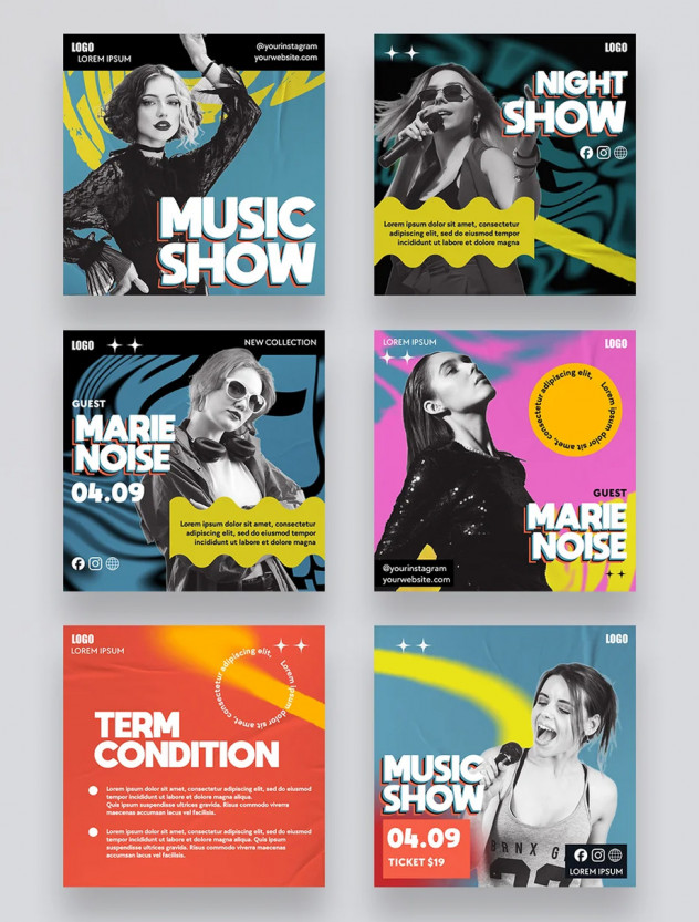 Music Show Social Media Post Templates PSD