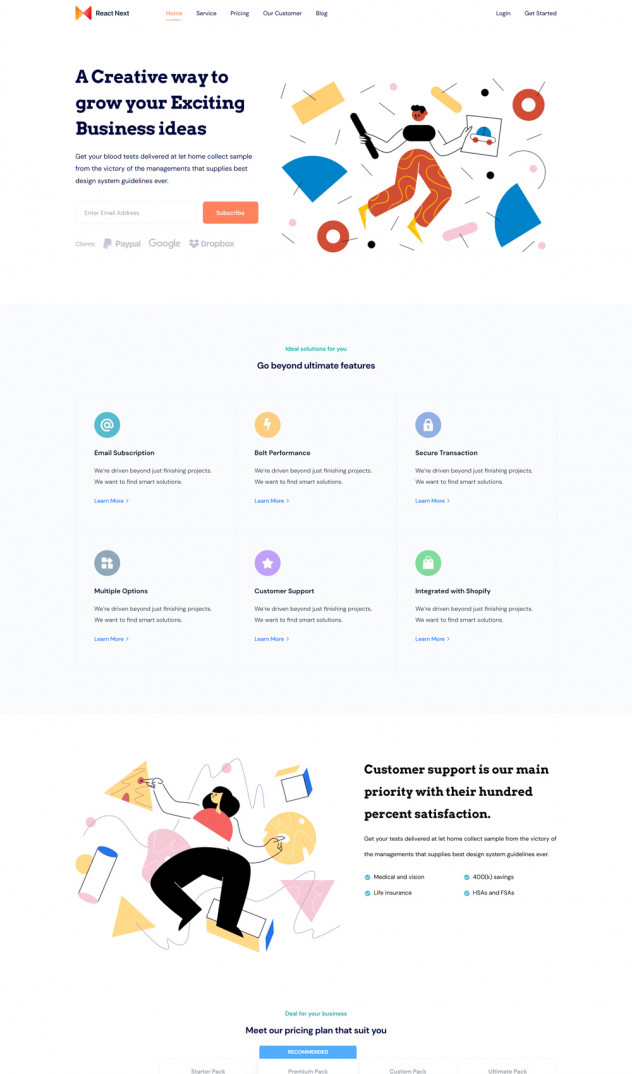Preview of React Next JS Landing Page Template